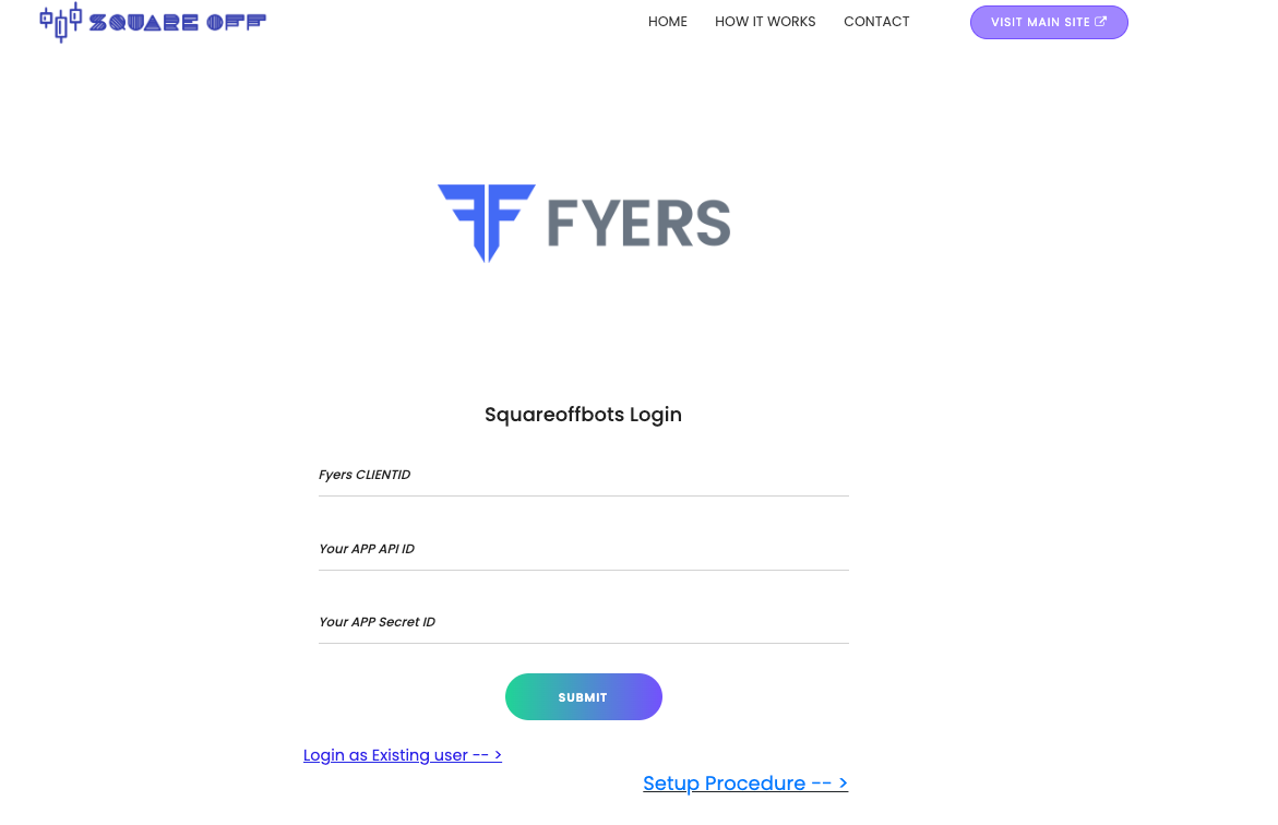 SquareoffBots Fyers login screen